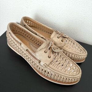 Frye Quincy Woven Leather Boat Shoes Loafer Slip On Womens